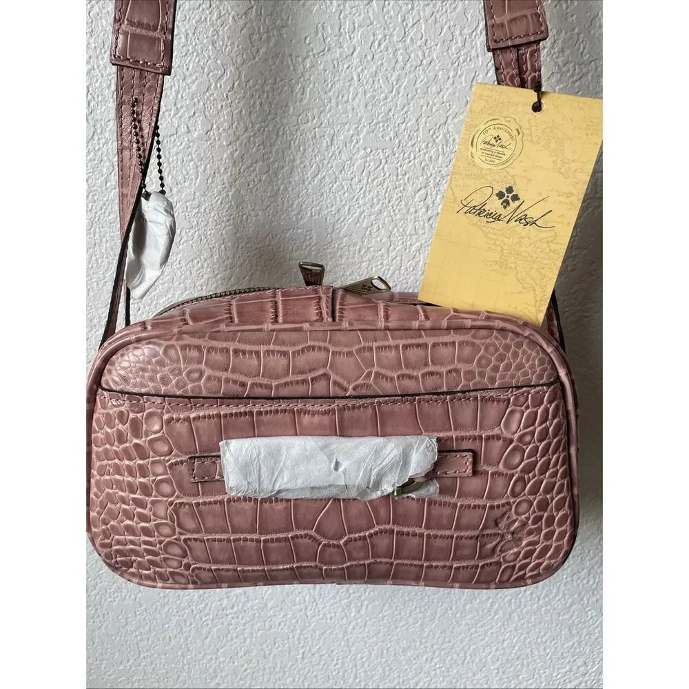 Patricia Nash Cerrisi Croco Embossed Leather Oval Crossbody Bag-Mauve-NWT-$189